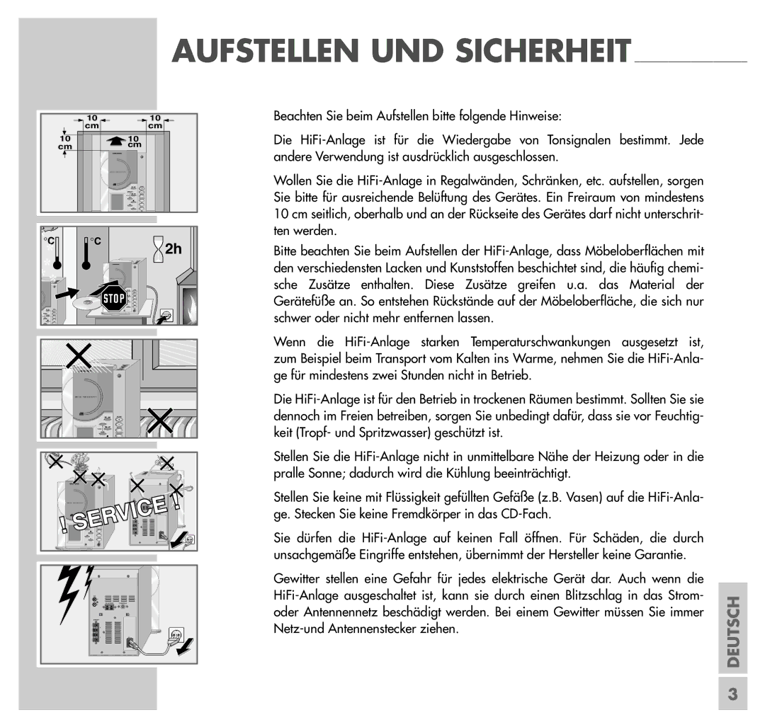 Grundig UMS 4201 SPCD manual Aufstellen UND Sicherheit 