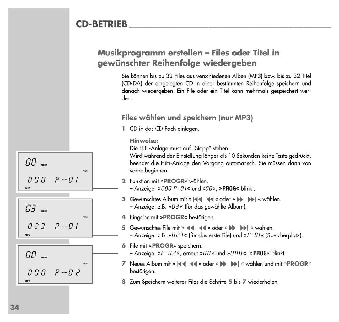 Grundig UMS 4201 SPCD manual Files wählen und speichern nur MP3 