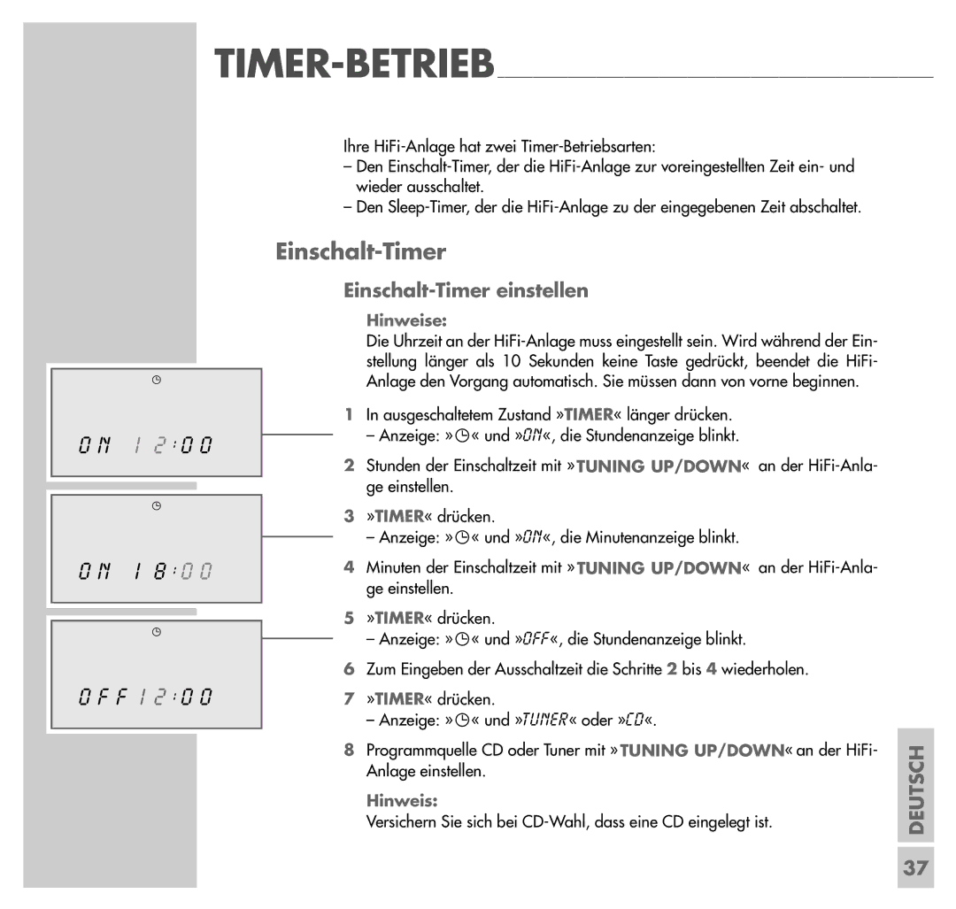 Grundig UMS 4201 SPCD manual Einschalt-Timer einstellen 