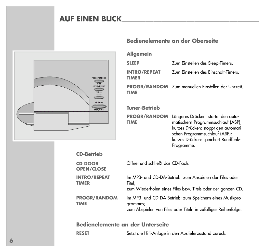 Grundig UMS 4201 SPCD manual Bedienelemente an der Oberseite, Bedienelemente an der Unterseite 