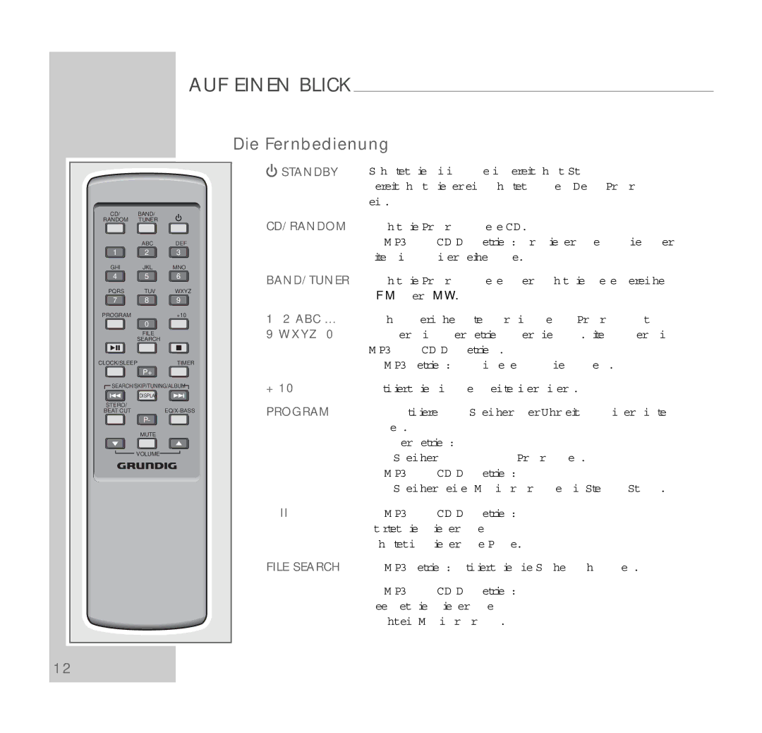 Grundig UMS 4401 SPCD manual Die Fernbedienung, File Search 