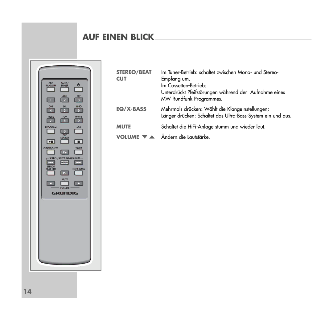 Grundig UMS 4401 SPCD manual Stereo/Beat, Cut, Mute 