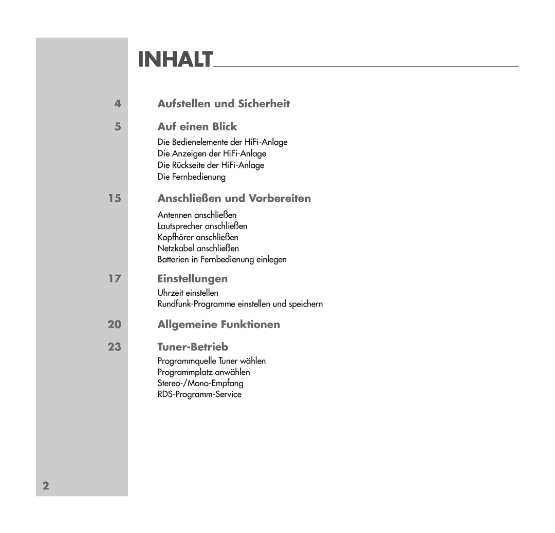 Grundig UMS 4401 SPCD manual Aufstellen und Sicherheit Auf einen Blick, Anschließen und Vorbereiten, Einstellungen 