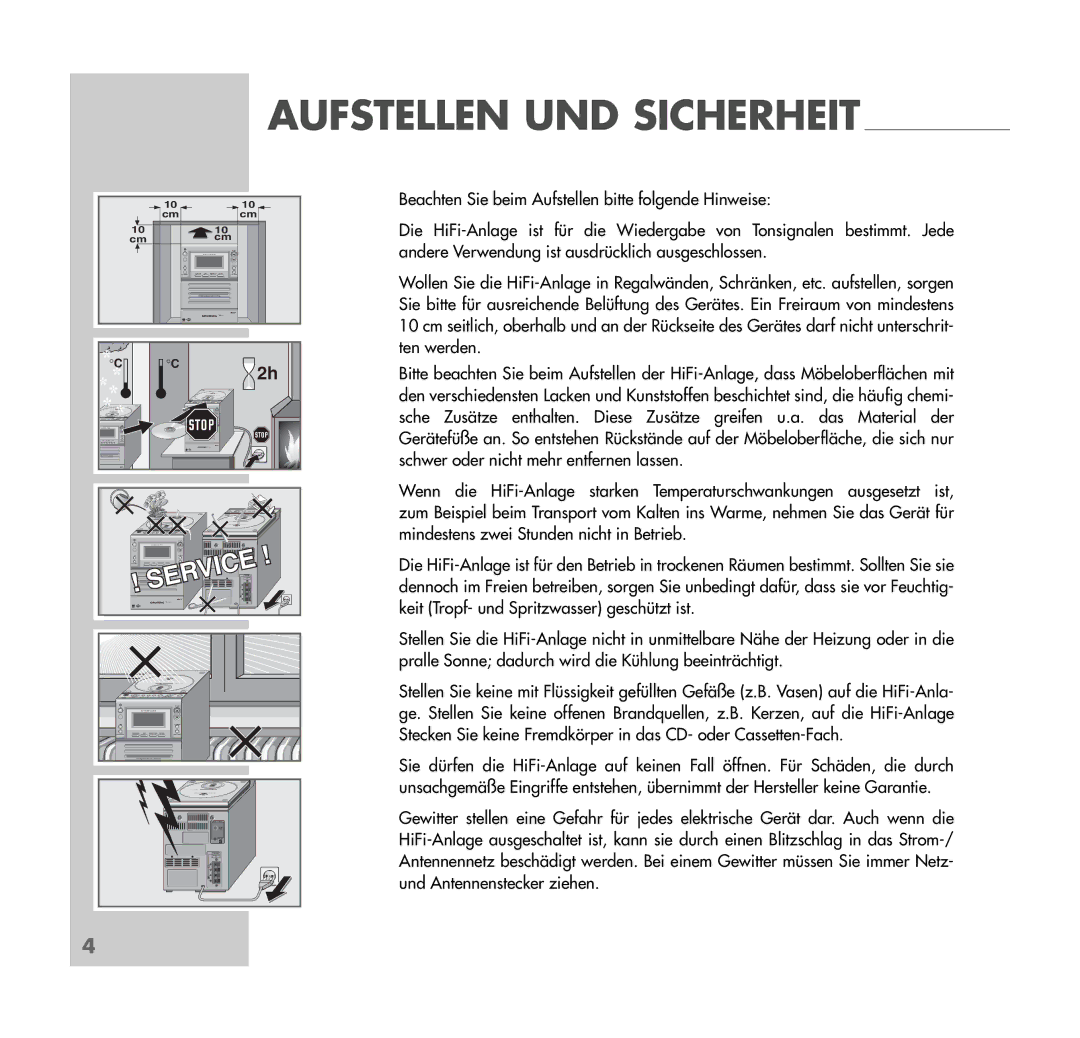 Grundig UMS 4401 SPCD manual Aufstellen UND Sicherheit 