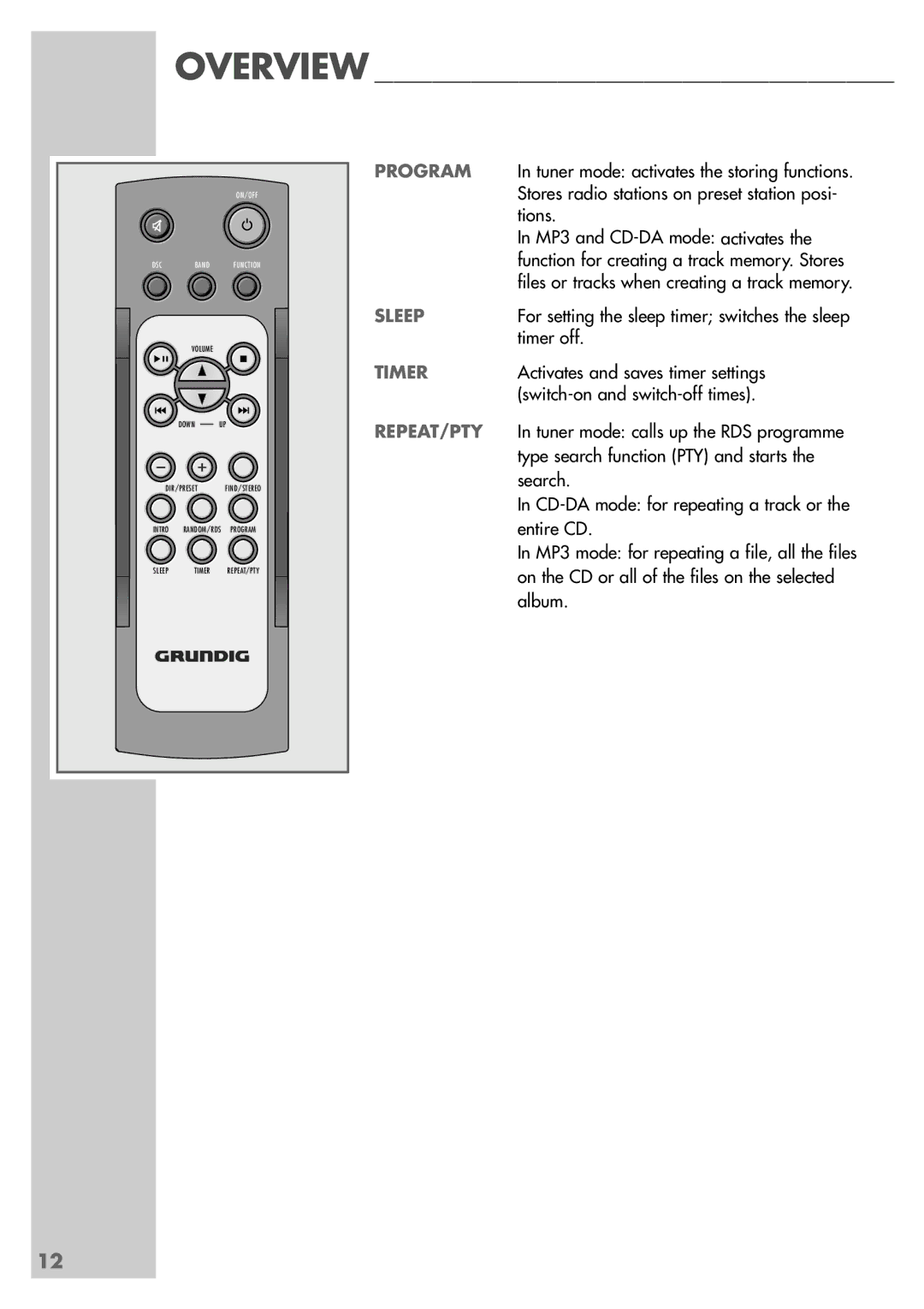 Grundig UMS 4600 DEC manual For setting the sleep timer switches the sleep timer off 