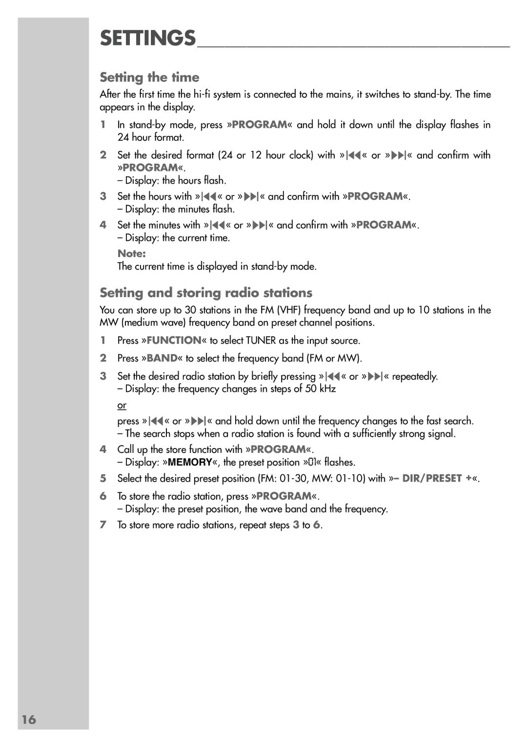 Grundig UMS 4600 DEC manual Setting the time, Setting and storing radio stations 