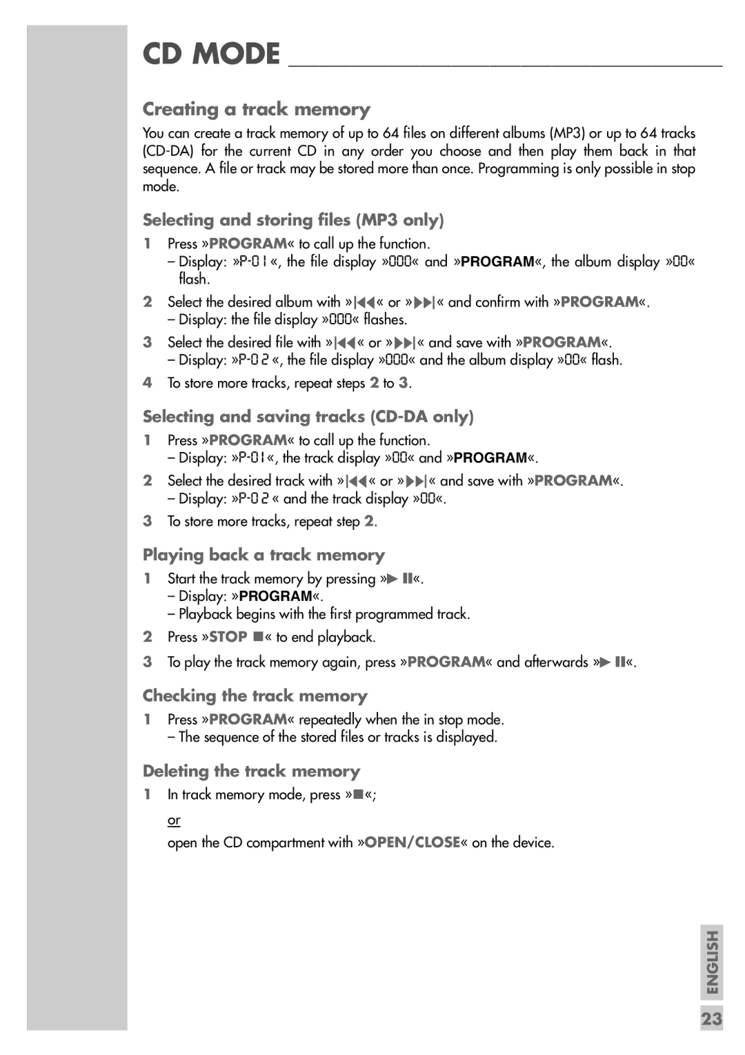 Grundig UMS 4600 DEC manual Creating a track memory 