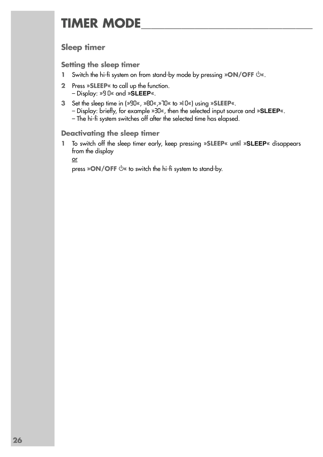 Grundig UMS 4600 DEC manual Sleep timer, Setting the sleep timer, Deactivating the sleep timer 