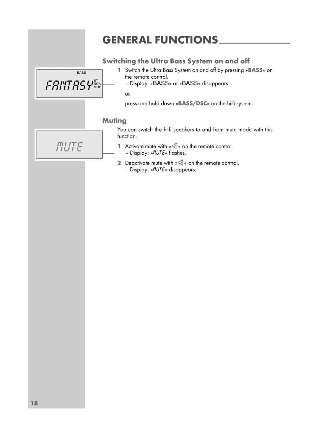 Grundig UMS 4700 SPCD manual Switching the Ultra Bass System on and oﬀ, Muting 