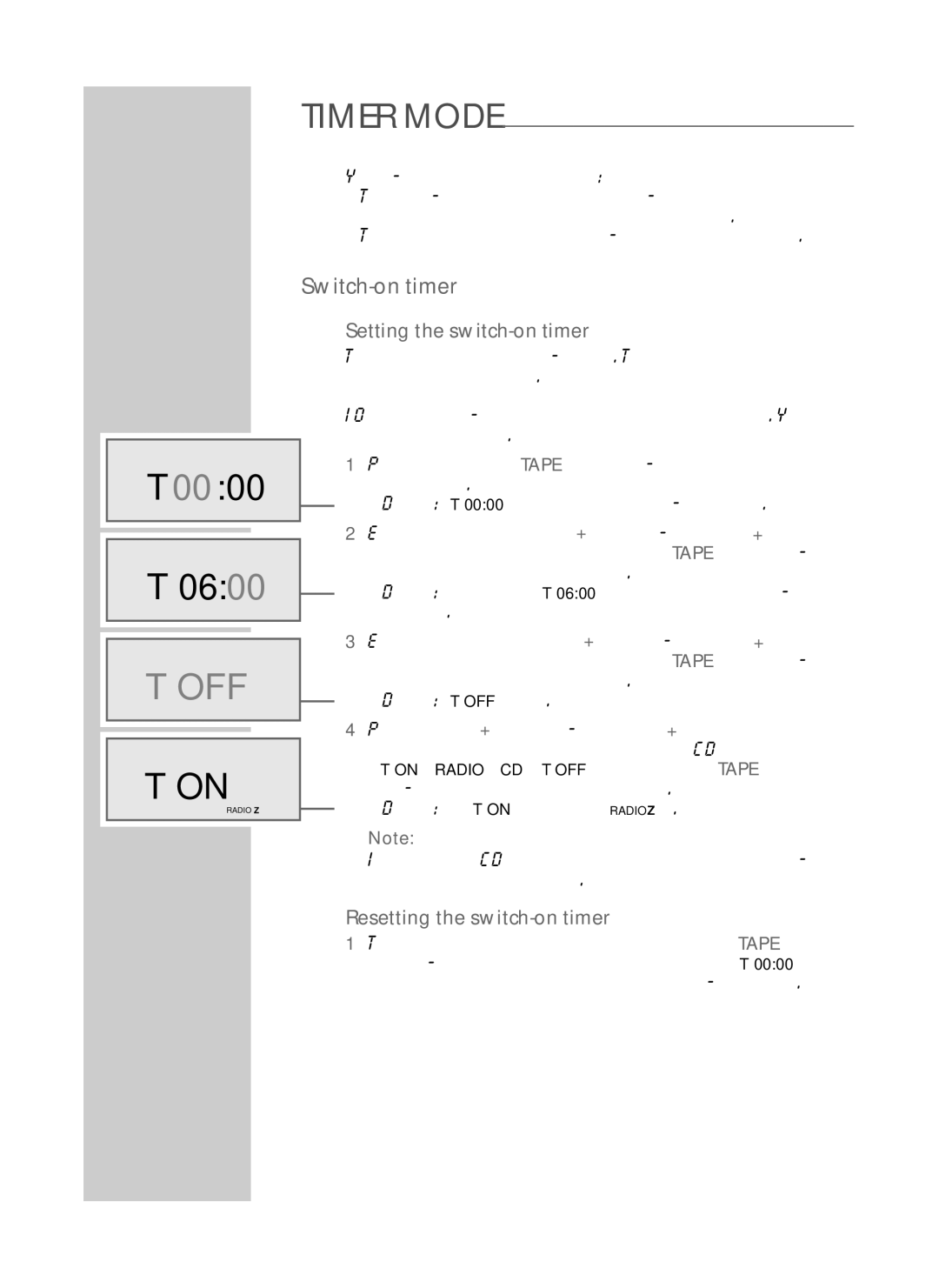 Grundig UMS 4700 SPCD manual 0000 0600, Switch-on timer, Setting the switch-on timer, Resetting the switch-on timer 