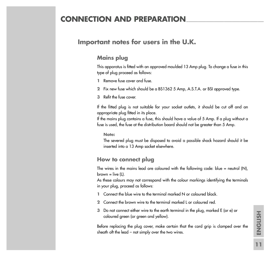 Grundig UMS 5100 manual Important notes for users in the U.K, Mains plug, How to connect plug 