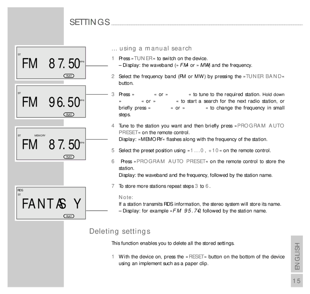 Grundig UMS 5100 Deleting settings, Using a manual search 