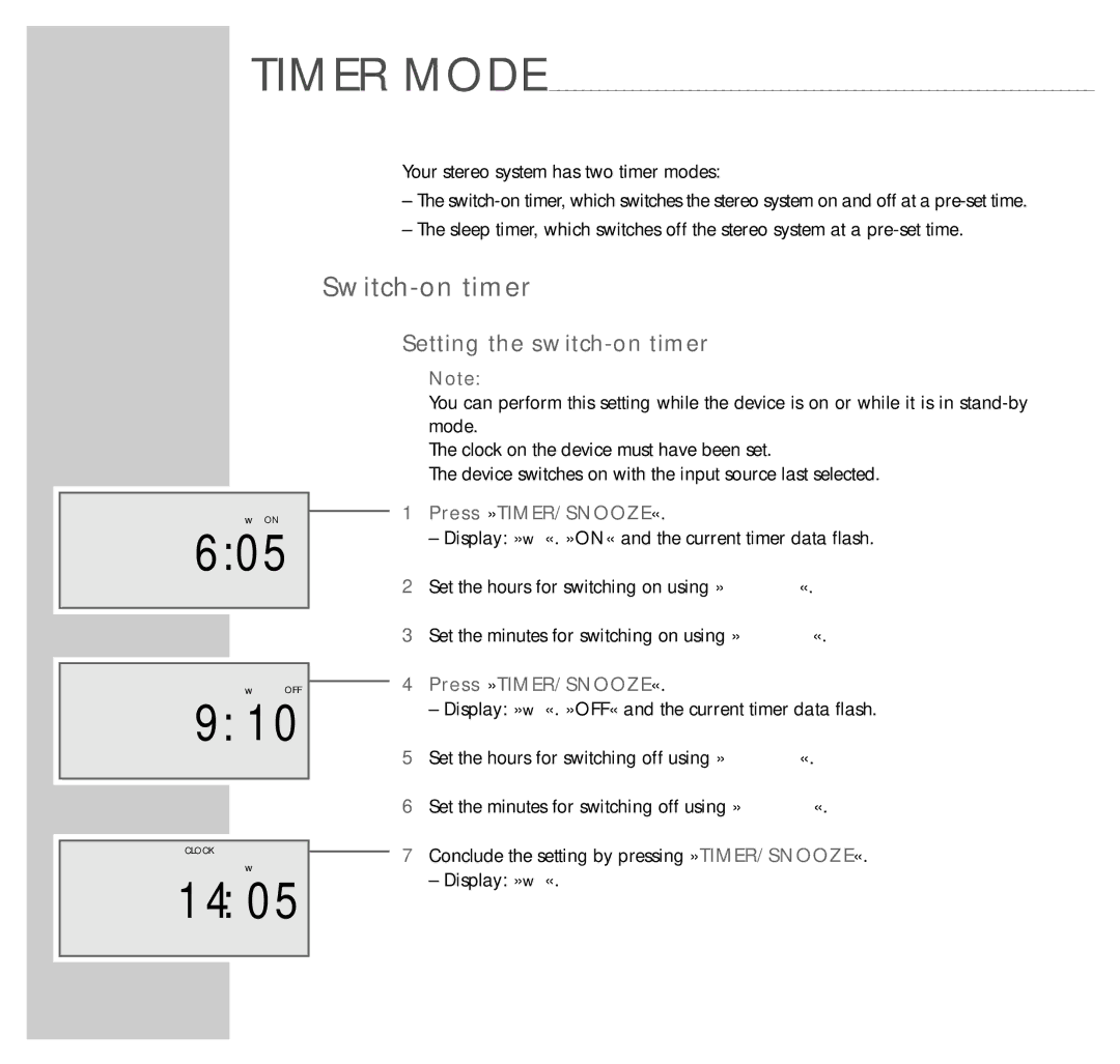 Grundig UMS 5100 manual Switch-on timer, Setting the switch-on timer 