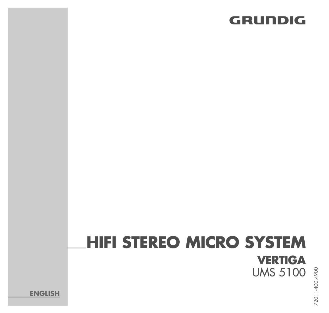 Grundig UMS 5100 manual Hifi Stereo Micro System, Vertiga, Ums 