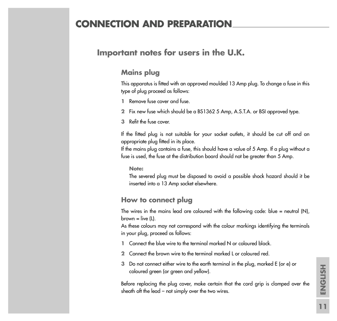 Grundig UMS 5100 manual Important notes for users in the U.K, Mains plug, How to connect plug, English 