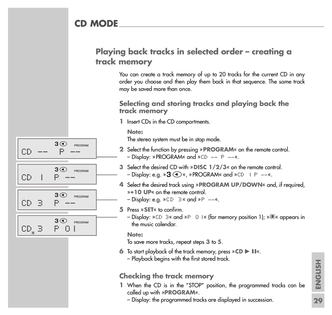 Grundig UMS 5101 CDC manual Cd -- P, CD 1 P, CD 3 P, Checking the track memory 