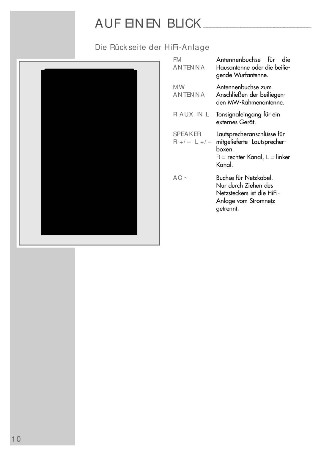 Grundig UMS 5400 DEC manual Die Rückseite der HiFi-Anlage, Ac ~ 