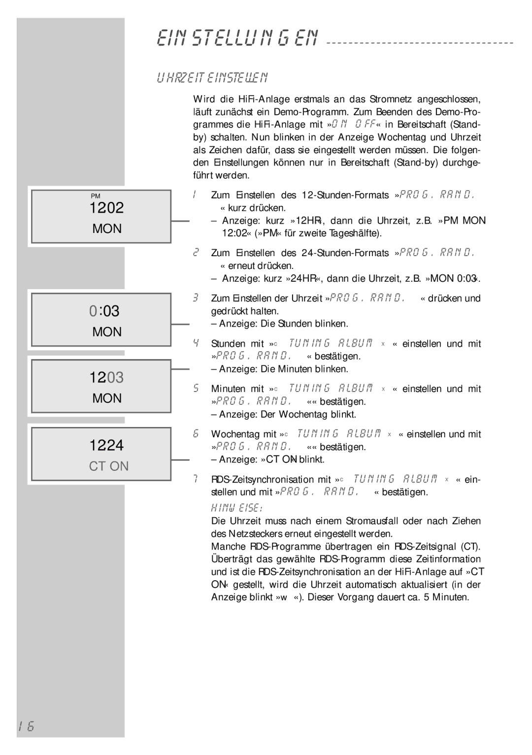 Grundig UMS 5400 DEC manual 1202, 003, 1203, 1224, Uhrzeit einstellen 