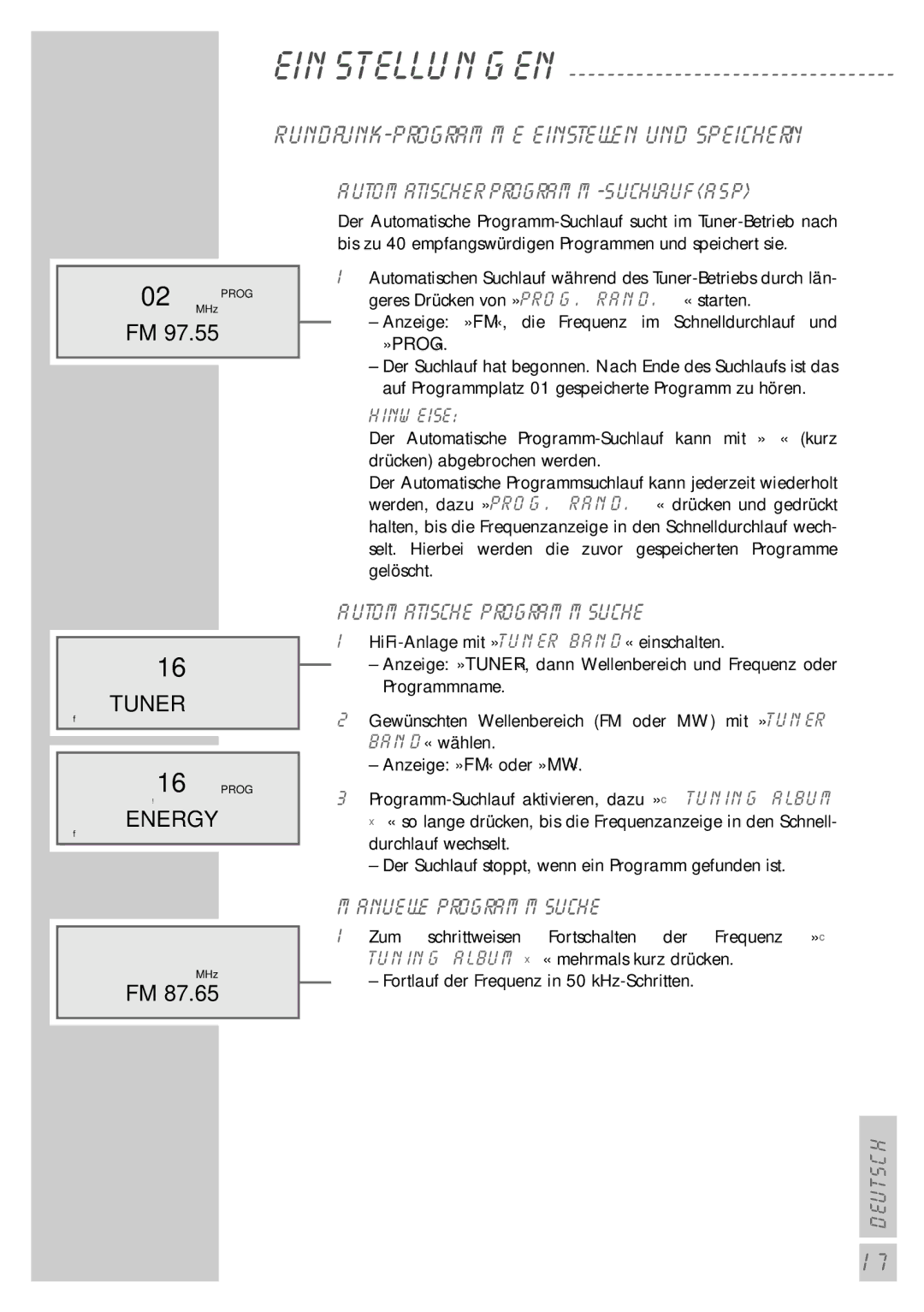 Grundig UMS 5400 DEC manual Rundfunk-Programme einstellen und speichern, Automatischer Programm-Suchlauf ASP 