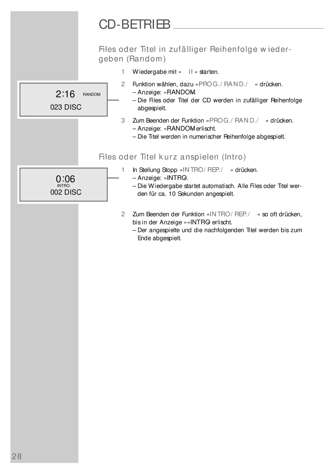 Grundig UMS 5400 DEC manual 006, Files oder Titel kurz anspielen Intro 