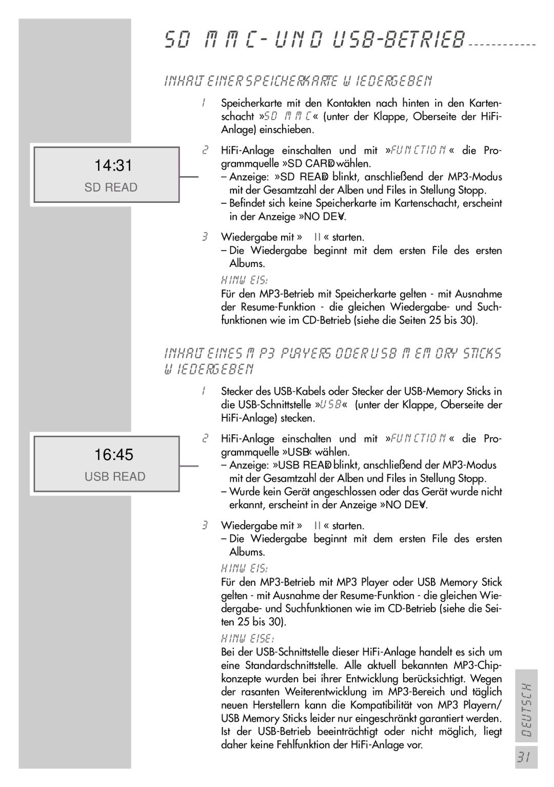 Grundig UMS 5400 DEC manual 1431, 1645, Inhalt einer Speicherkarte wiedergeben 