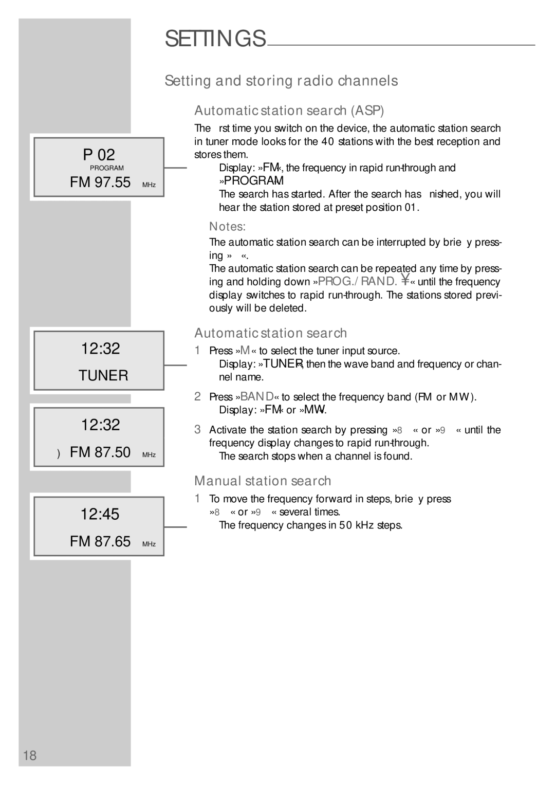 Grundig UMS 5800 DEC manual 1232, 1245, FM 97.55 MHz, FM 87.50 MHz, FM 87.65 MHz 