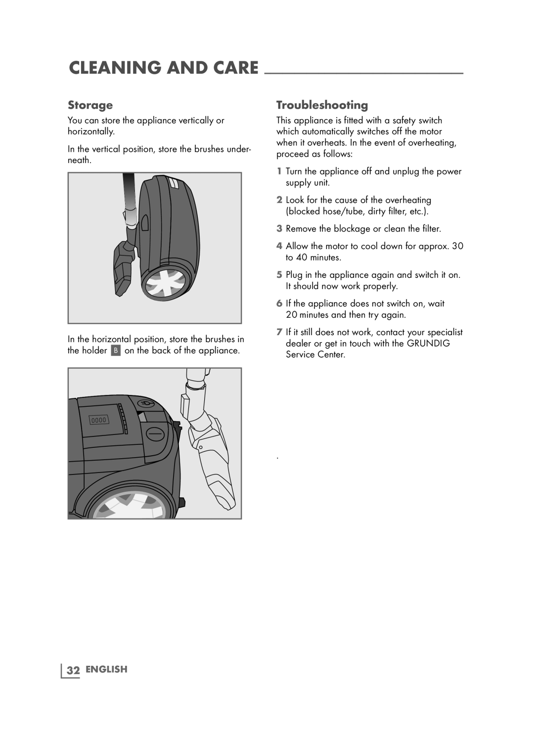 Grundig VCC9850 manual Storage, Troubleshooting 