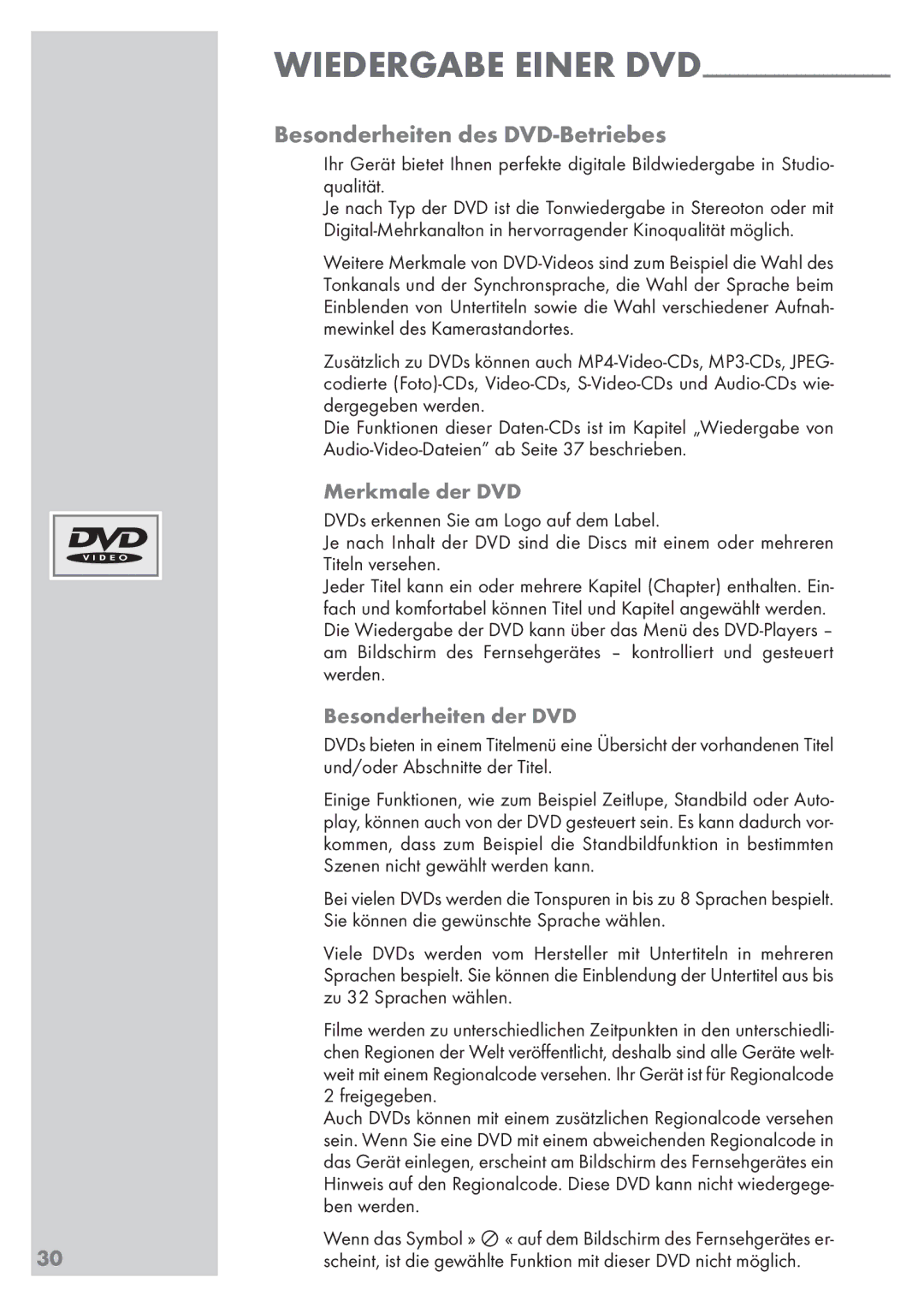 Grundig Vision 2 22-2830 T DVD manual Besonderheiten des DVD-Betriebes, Wiedergabe Einer DVD, Merkmale der DVD 