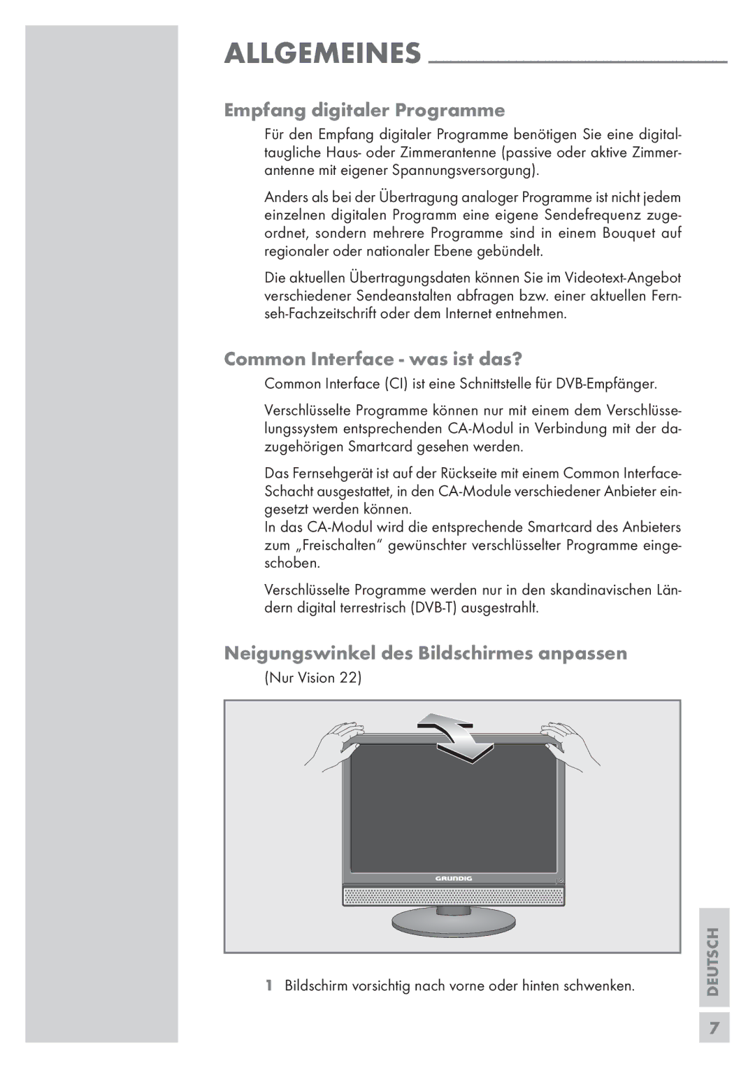 Grundig Vision 2 19-2830 T DVD manual Empfang digitaler Programme, Common Interface was ist das?, Nur Vision 