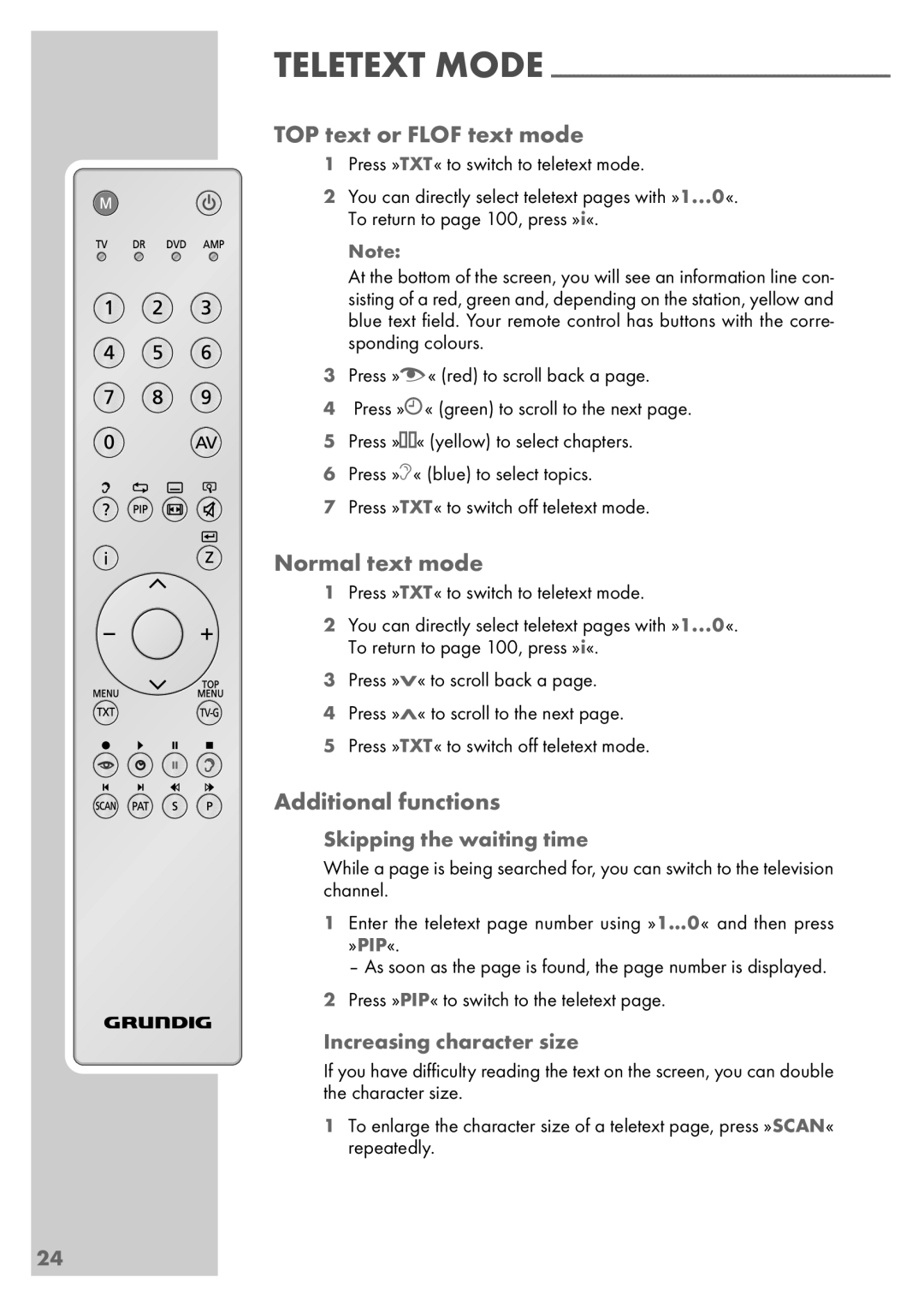 Grundig Vision 6 26-6840 T TOP text or Flof text mode, Normal text mode, Additional functions, Skipping the waiting time 