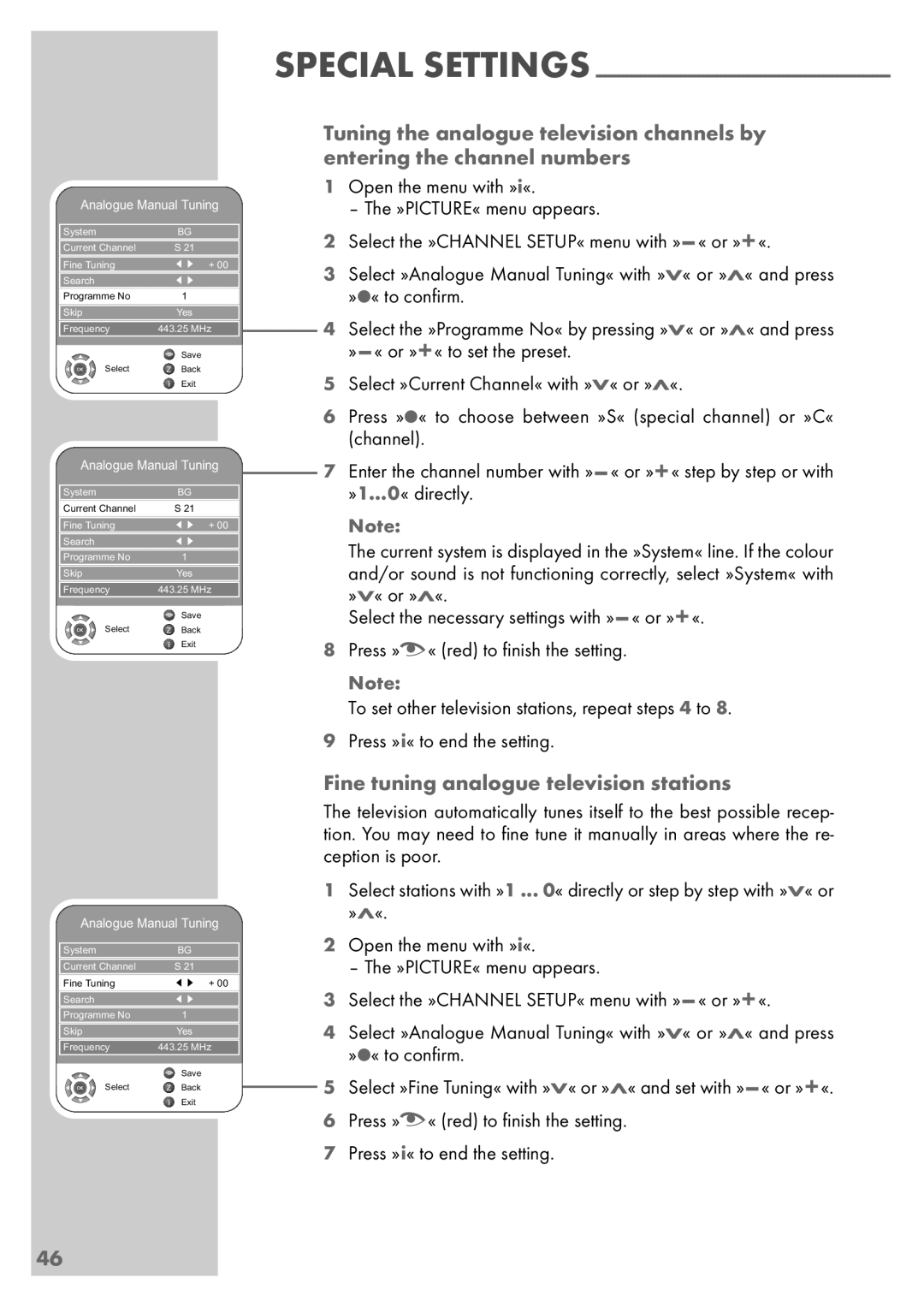 Grundig Vision 6 26-6840 T, Vision 6 32-6840 T manual Fine tuning analogue television stations, Analogue Manual Tuning 