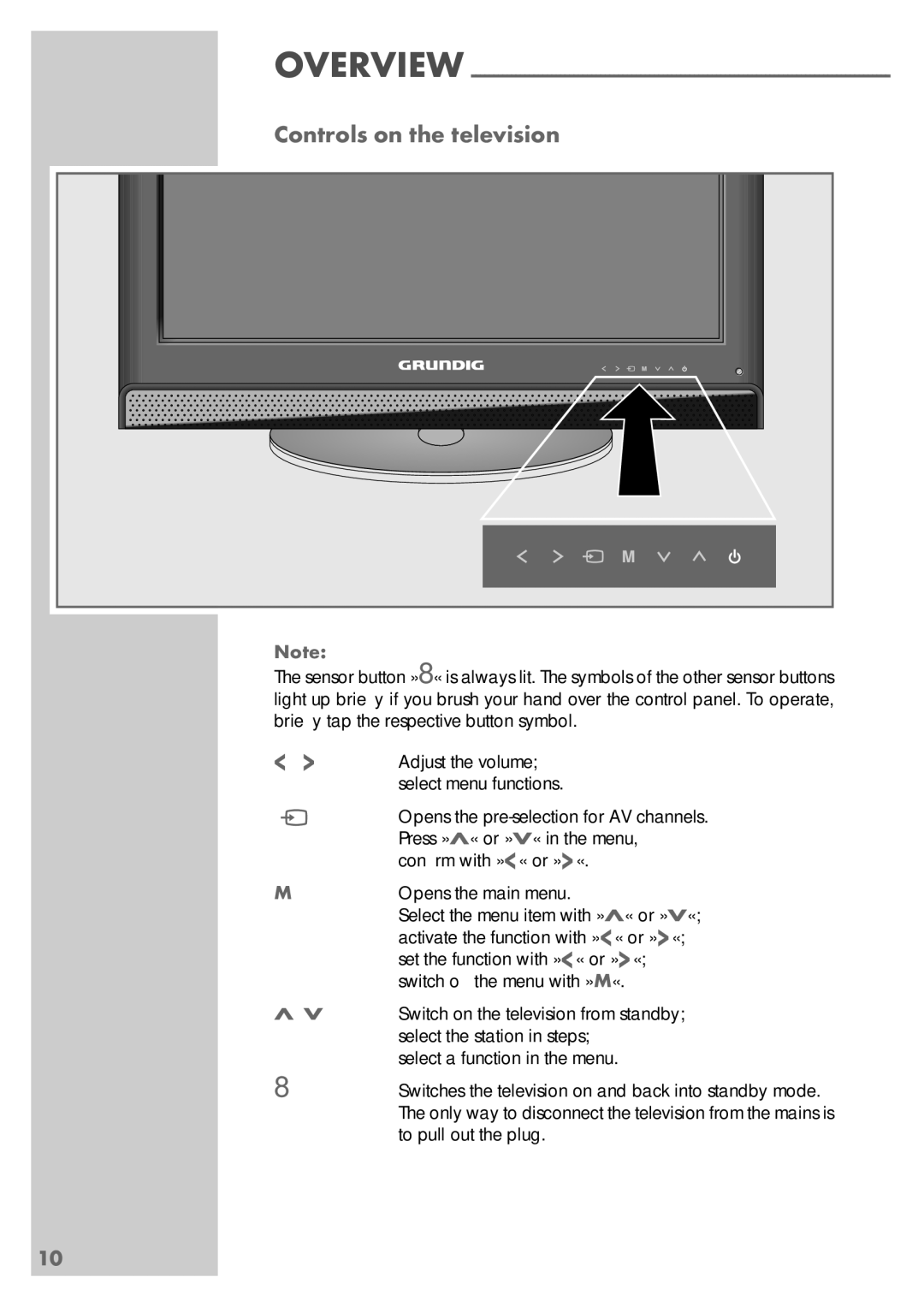 Grundig VISION 7 42-7952 T, VISION 7 37-7952 T manual Controls on the television 