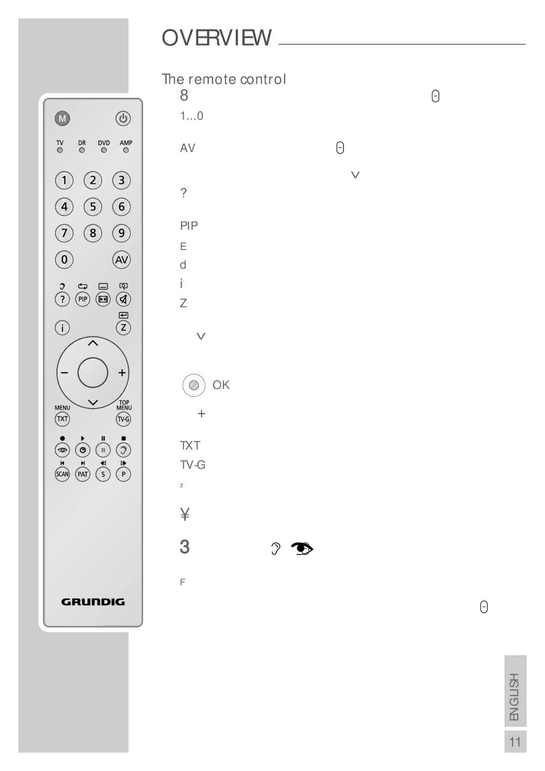 Grundig VISION 7 37-7952 T, VISION 7 42-7952 T manual Remote control 