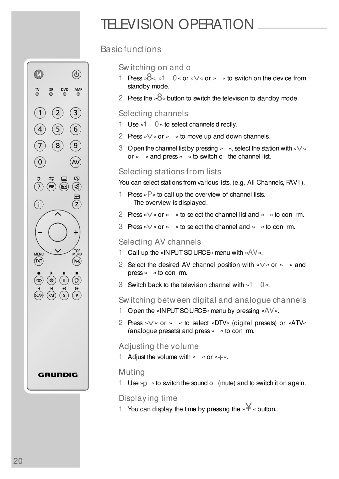 Grundig VISION 7 42-7952 T, VISION 7 37-7952 T manual Basic functions 