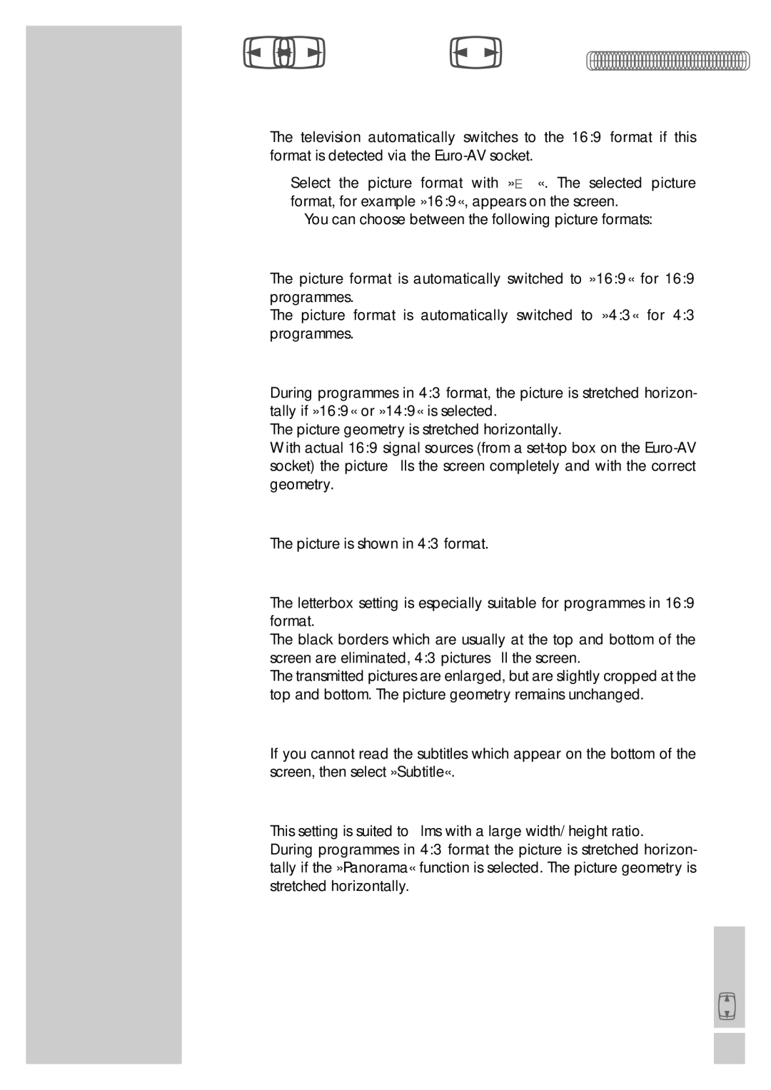 Grundig VISION 7 37-7952 T, VISION 7 42-7952 T manual Changing the picture format 