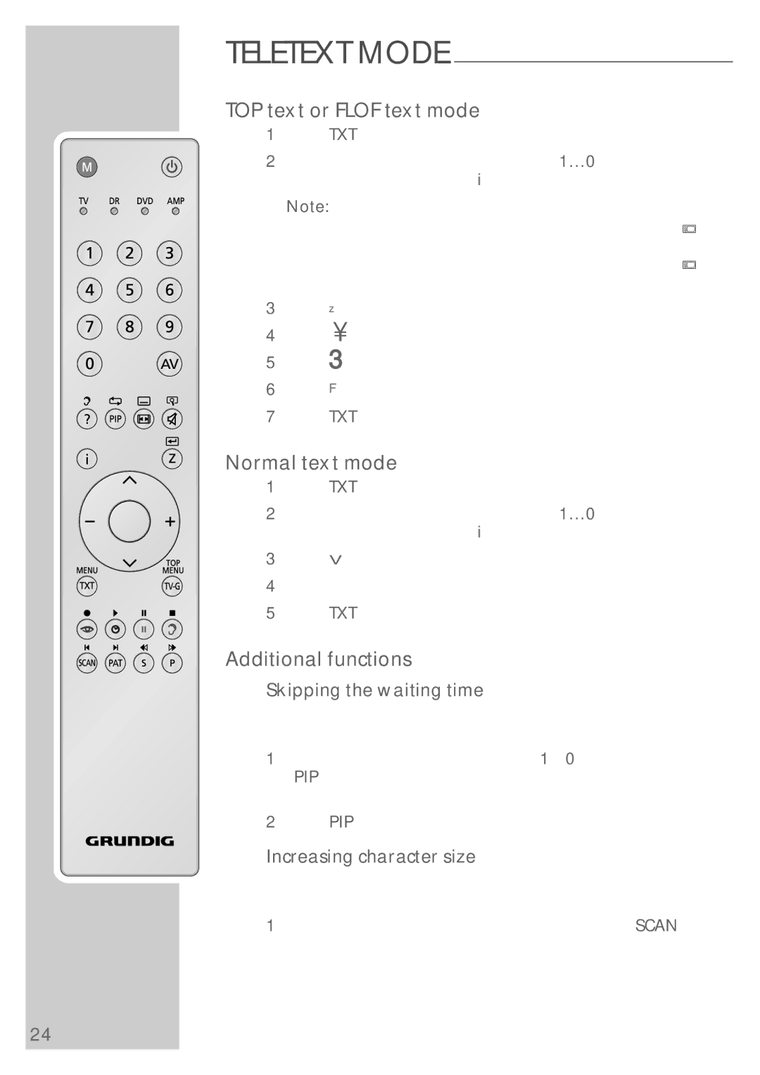 Grundig VISION 7 42-7952 T TOP text or Flof text mode, Normal text mode, Additional functions, Skipping the waiting time 