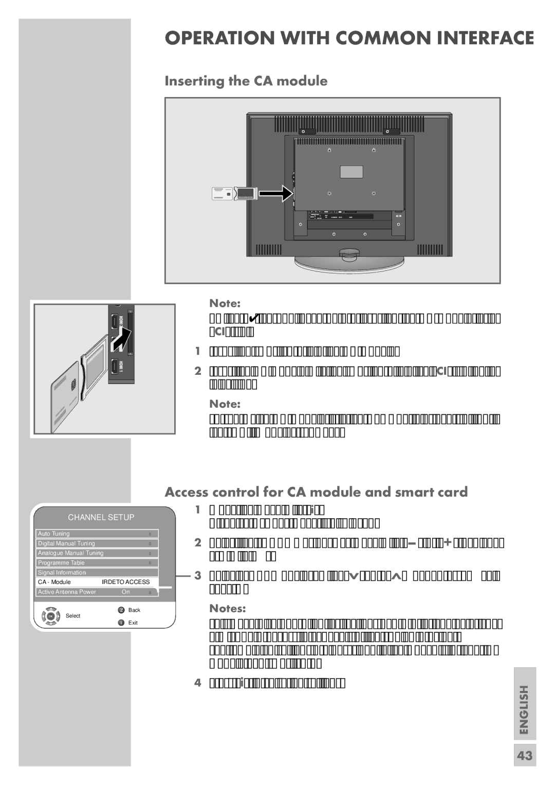 Grundig VISION 7 37-7952 T manual Inserting the CA module, Access control for CA module and smart card, « or » « and con 