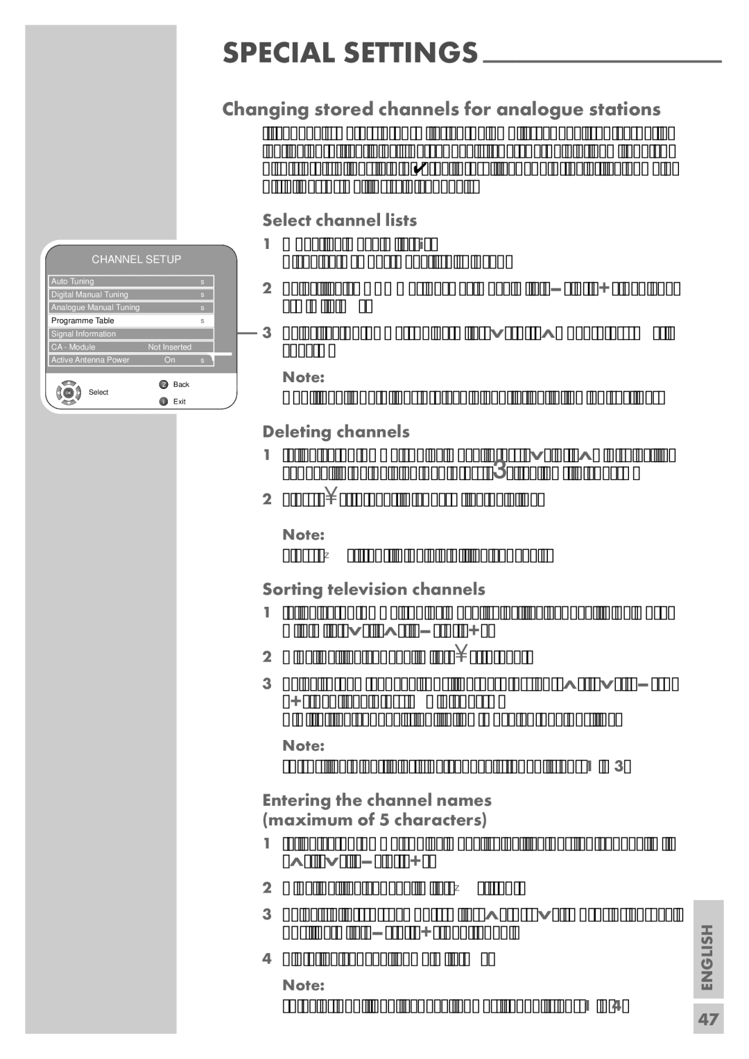 Grundig VISION 7 37-7952 T manual Changing stored channels for analogue stations, Select channel lists, ﬁrm with »« 