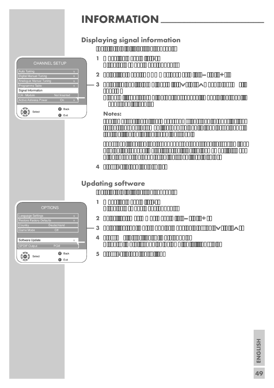 Grundig VISION 7 37-7952 T, VISION 7 42-7952 T manual Displaying signal information, Updating software 