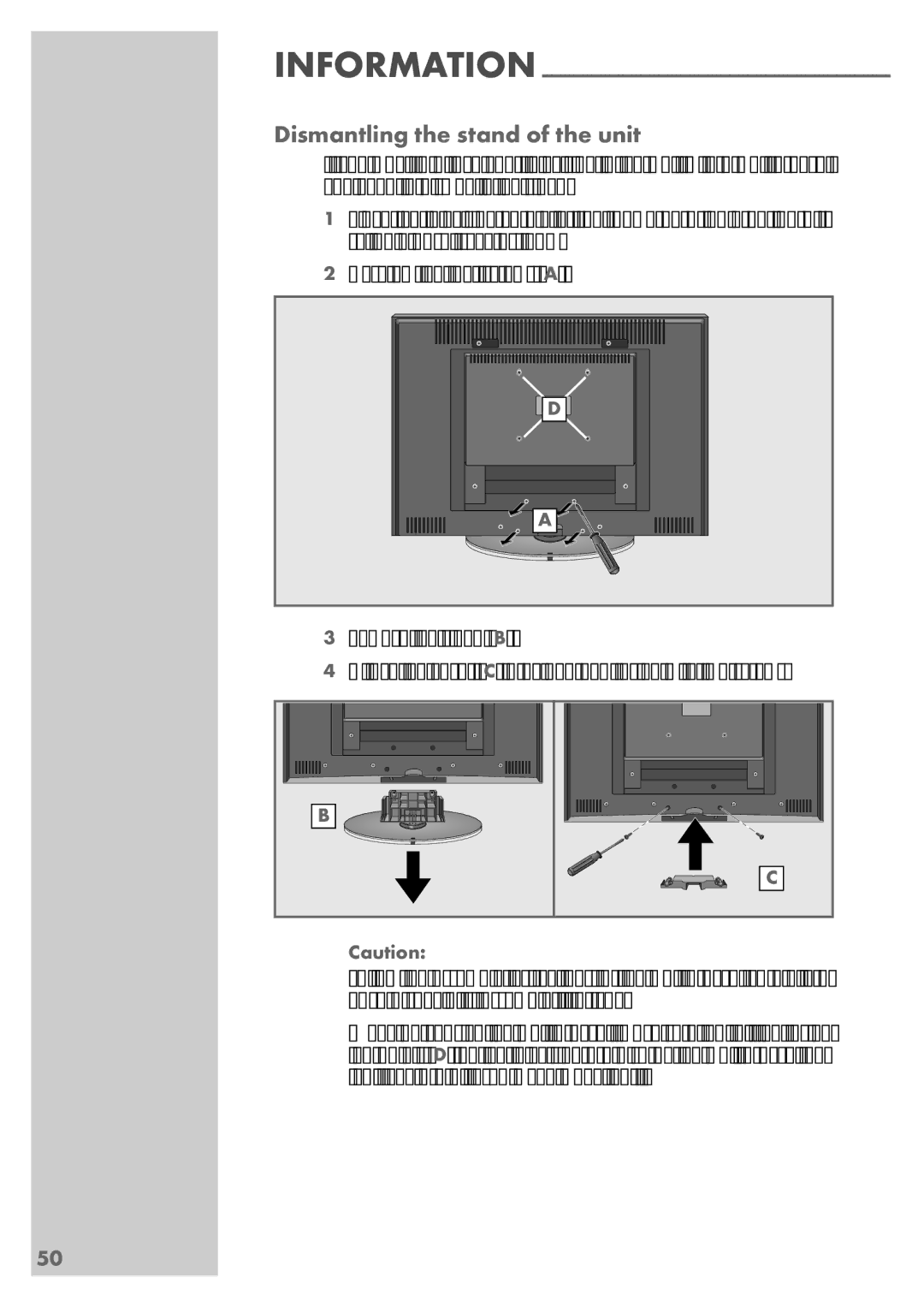 Grundig VISION 7 42-7952 T, VISION 7 37-7952 T manual Dismantling the stand of the unit 