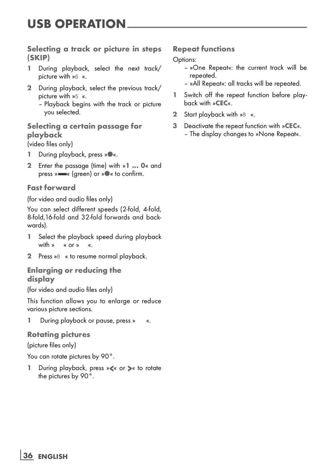 Grundig VLE 7131 BF Selecting a track or picture in steps Skip, Selecting a certain passage for­ playback­, Fast forward 