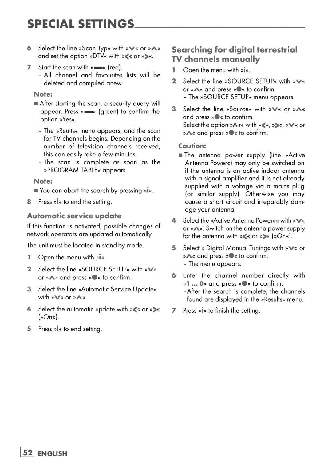 Grundig VLE 7131 BF Searching for digital terrestrial TV channels manually, Automatic service update 