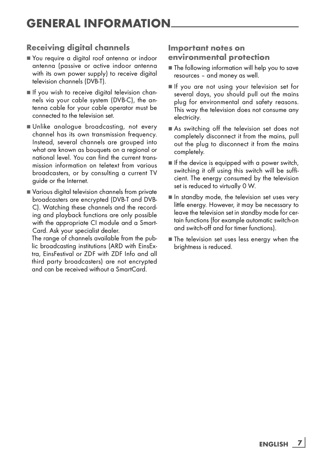 Grundig VLE 7131 BF manual Receiving digital channels, Important notes on environmental protection 