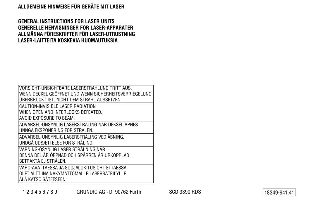Grundig WKC 3705 RDS manual Allgemeine Hinweise FÜR Geräte MIT Laser 