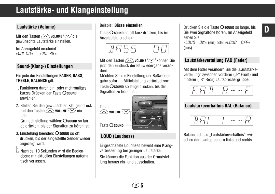 Grundig WKC 3705 RDS manual Lautstärke- und Klangeinstellung 