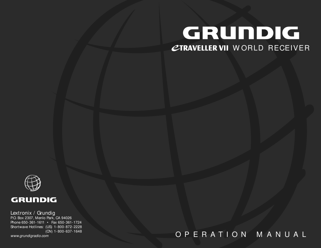 Grundig WORLD RECEIVER operation manual World Receiver O P E R A T I O N M A N U A L, Lextronix / Grundig 
