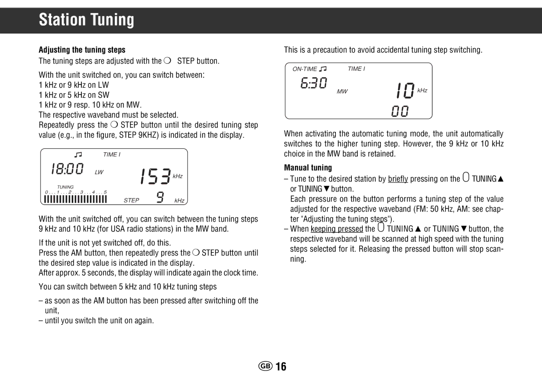 Grundig Yacht Boy 400 manual Adjusting the tuning steps, If the unit is not yet switched off, do this 