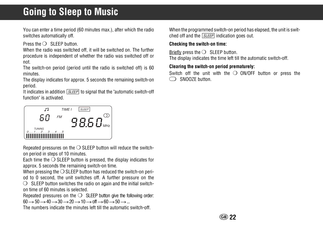 Grundig Yacht Boy 400 Going to Sleep to Music, Checking the switch-on time, Clearing the switch-on period prematurely 