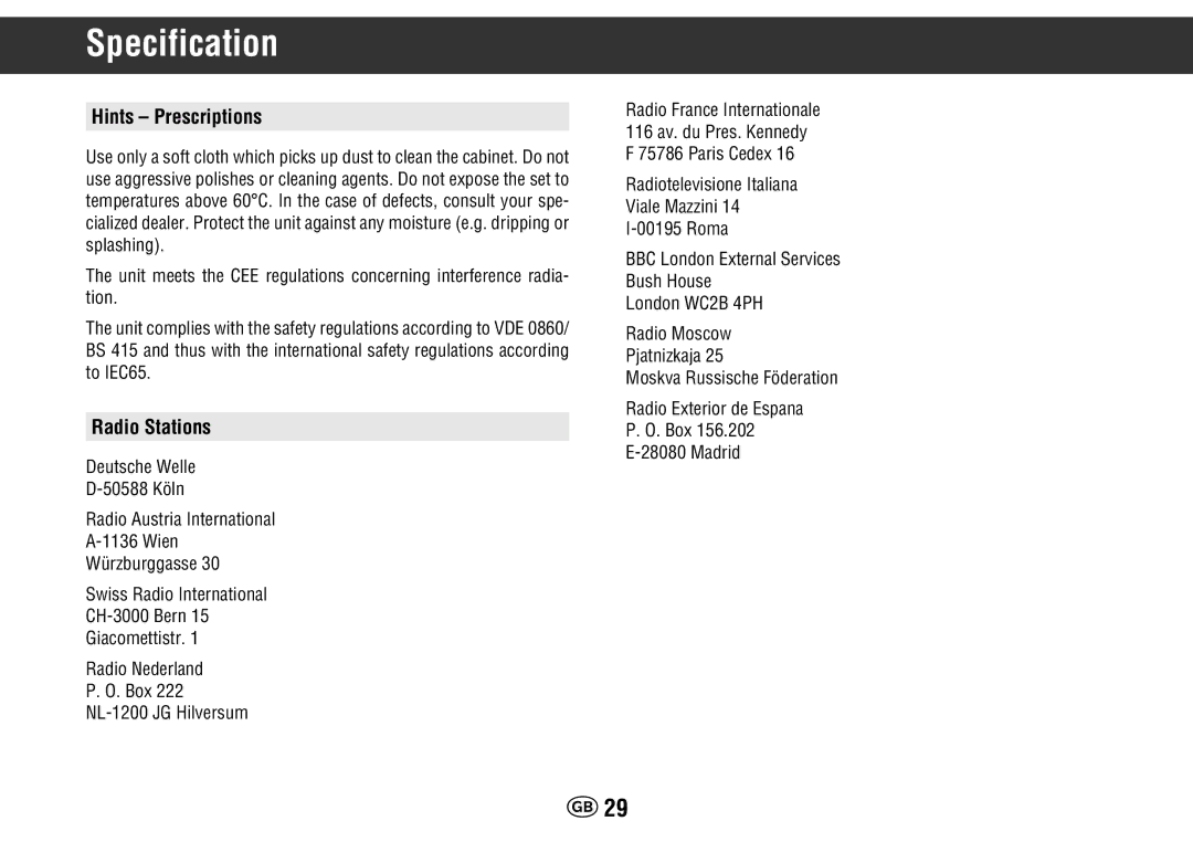 Grundig Yacht Boy 400 manual Hints Prescriptions, Radio Stations 