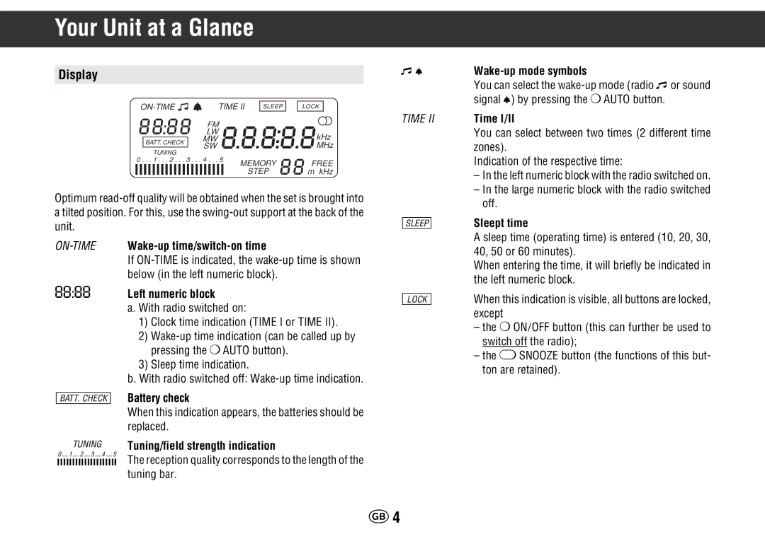 Grundig Yacht Boy 400 manual Display 